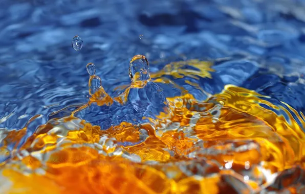 Water, drops, blue, yellow, splash