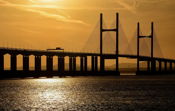 Picture sunset, bridge, Bay