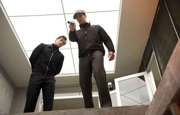 Gun, weapons, the situation, jacket, cap, muffler, Henry Cavill, Henry Cavill