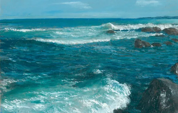 Wave, landscape, stones, Tide, Aibek Begalin, Two thousand two