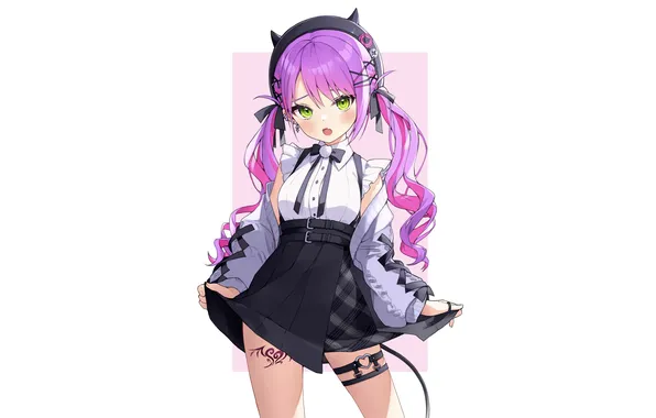 Girl, pink hair, long hair, anime, beautiful, twintails, pretty, tattoo