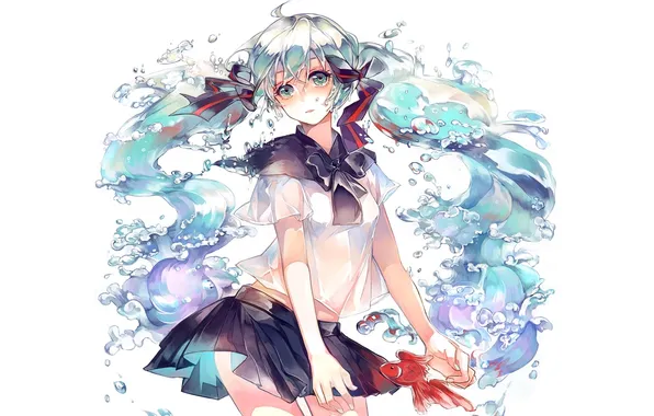 Girl, anime, art, vocaloid, hatsune miku, bottle miku, Vima