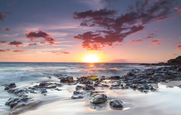 Stones, the ocean, dawn, shore, Kihei, Hawai