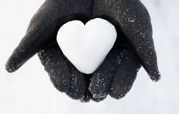 Picture winter, snow, heart, hands, gloves, love