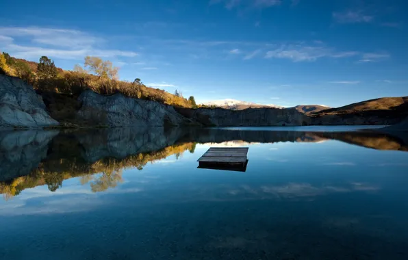 The sky, lake, New Zealand, crystal clear, the ripples on the water, Blue Lake Jetty