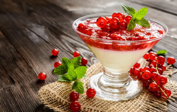 Mint, dessert, currants, jelly, Panna cotta