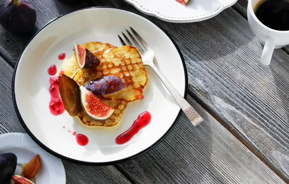 Coffee, food, Breakfast, pancakes, figs