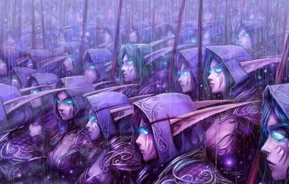 Wow, art, blue eyes, background, army, world of warcraft, blizzard entertainment, elves