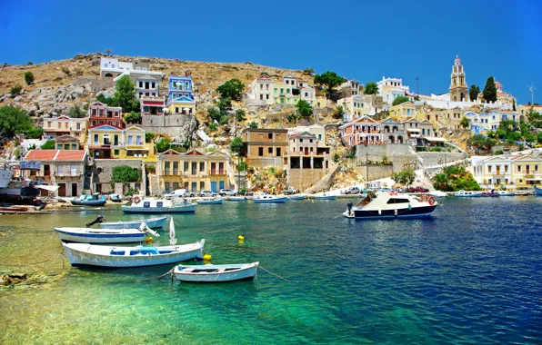 Sea, coast, home, boats, Greece, Greece