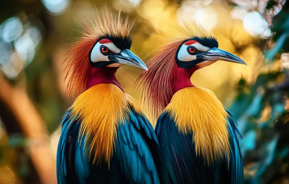 Look, light, birds, nature, a couple, crane, bokeh, bright plumage
