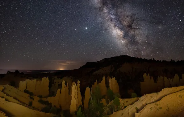 The sky, mountains, night, rocks, The milky way
