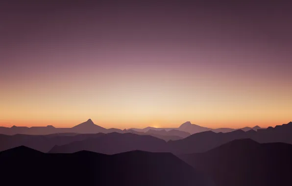 Picture landscape, sunset, hills, minimalism