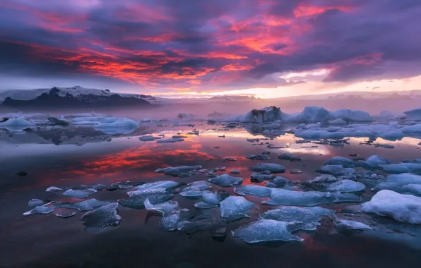 Picture ice, the sky, clouds, nature, paint, the evening, morning, Iceland