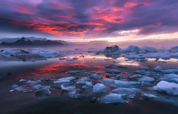 The sky, clouds, nature, paint, ice, the evening, morning, Iceland