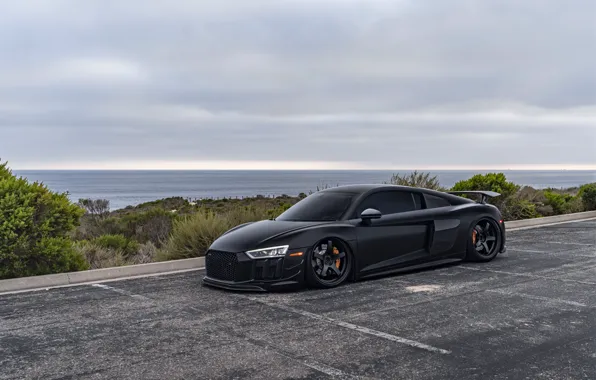 Audi, Audi R8, Front, Black, Water, Road, Sea, R8 V10