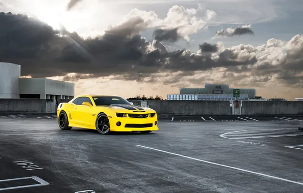 Roof, strip, yellow, Parking, Chevrolet, front view, chevrolet, yellow