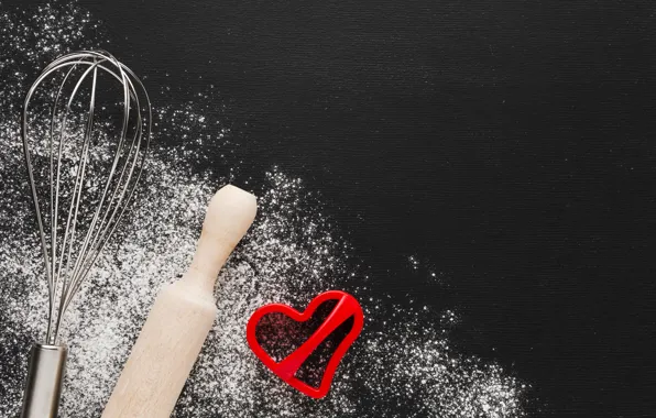 Table, holiday, red, heart, black background, placer, heart, Valentine's Day
