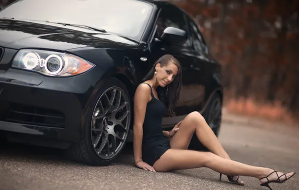 Picture girl, Girls, BMW, dress, black car