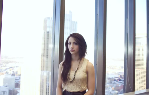 Girl, woman, model, window, brunette, female, necklace, Emily Rudd