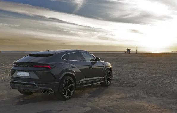 Beach, sunset, Lamborghini, 2018, crossover, Urus