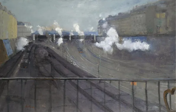 Picture station, picture, the urban landscape, 1885, The Station Saint-Lazare, Paul Cesar Helleu, Paul Cesar Helleu