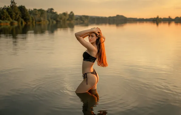 Ass, ass, look, nature, pose, lake, figure, beautiful