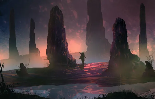 Figure, Warrior, Landscape, Art, Fiction, Landscapes, Digital Art, TacoSauceNinja