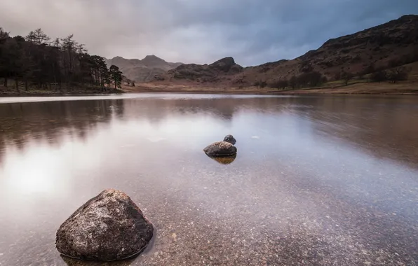 Landscape, lake, stones