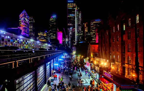 Picture city, lights, night, street, people