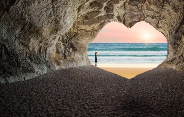 Sand, sea, beach, summer, the sky, the sun, rocks, dawn