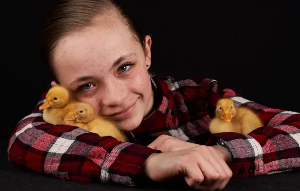 Chickens, portrait, girl