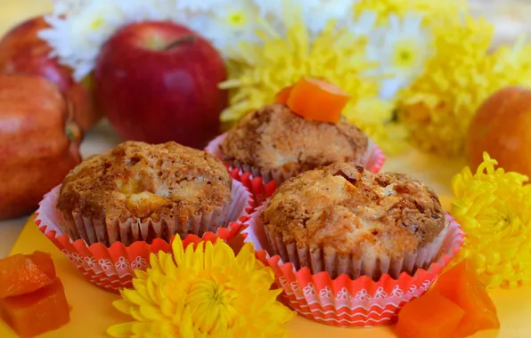 Picture Sweets, Apples, Cupcakes, Yellow flowers