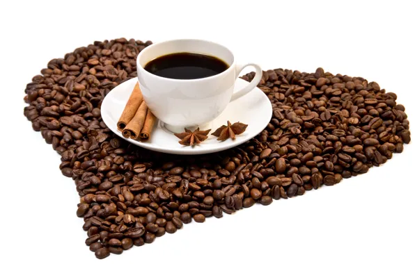 Heart, coffee, grain, Cup, cinnamon