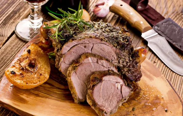 Knife, meat, potatoes