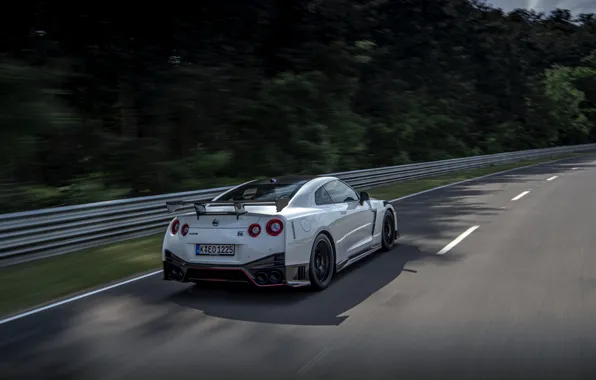 Picture forest, white, speed, Nissan, GT-R, R35, Nismo, 2020