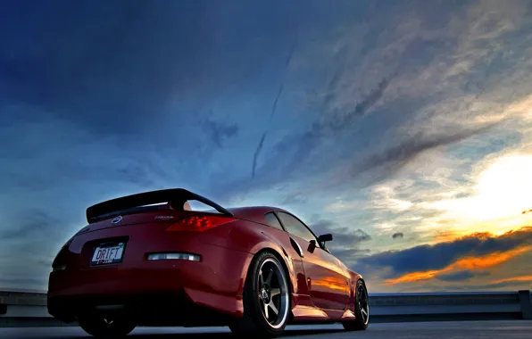 Sunset, Red, Nissan, Nissan