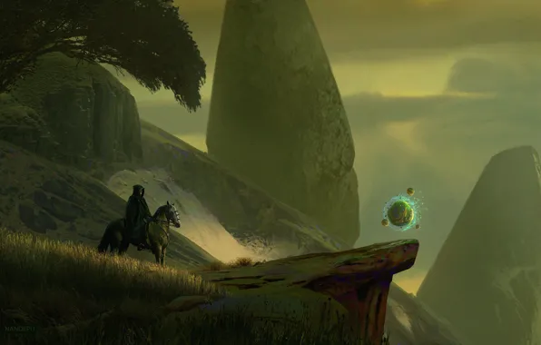 Mountains, rock, ball, rider, Rider in Rocks