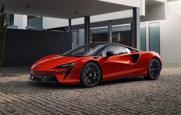 Red, red, windows, house, sports car, sportcar, mclaren, 2022