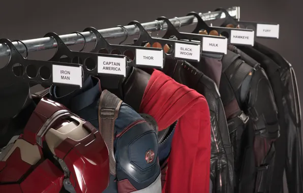 Picture Hulk, Iron Man, Captain America, Thor, Black Widow, Hawkeye, Fury, uniforms