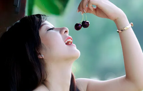 Girl, cherry, Asian