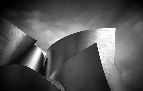 Picture the sky, abstraction, the city, building, black and white, Los Angeles, Walt Disney Concert Hall