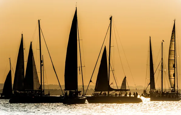 Picture the sky, sunset, lake, people, yacht, sail, Blik, regatta