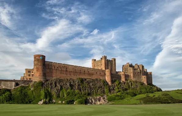 The sky, castle, Scotland, Bamburgh Castle