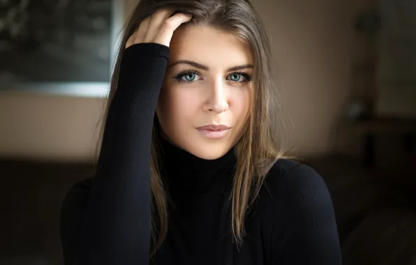 Look, pose, portrait, makeup, hairstyle, brown hair, beauty, in black