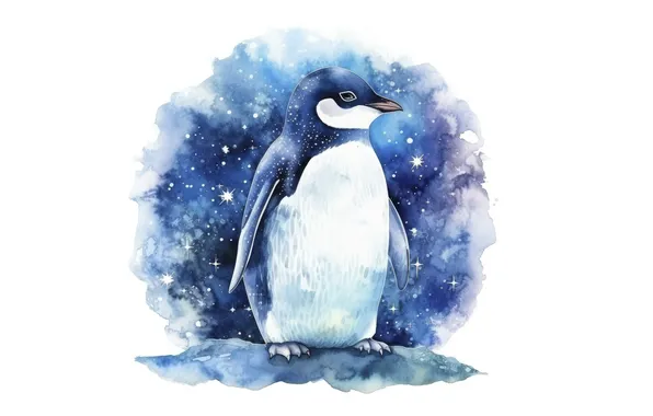 Bird, white background, penguin, painting, AI art, neural network