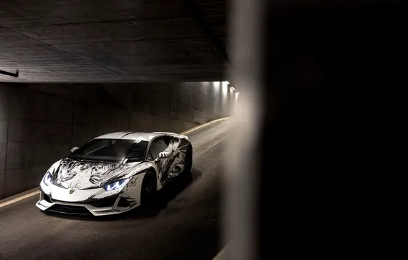 Black and white, Lamborghini, Light, Art, Black, Evo, White, Huracan