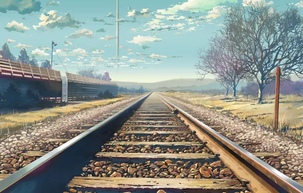 Picture landscape, rails, Makoto Xingkai