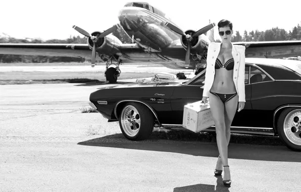 Machine, girl, sexy, background, model, b/W, brunette, Dodge