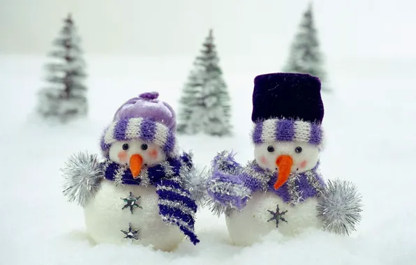 Snow, toy, tree, scarf, snowmen, children