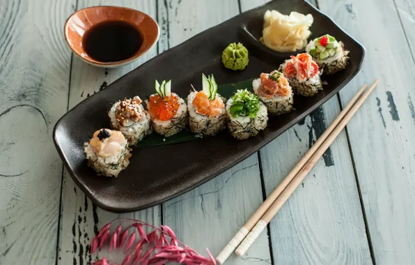 Sticks, sauce, sushi, sushi, rolls, ginger, set, wasabi